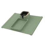 Green silicone sofa cup holder with multifunctional tray and gold-edged drink slot, designed for modern minimalist home use.