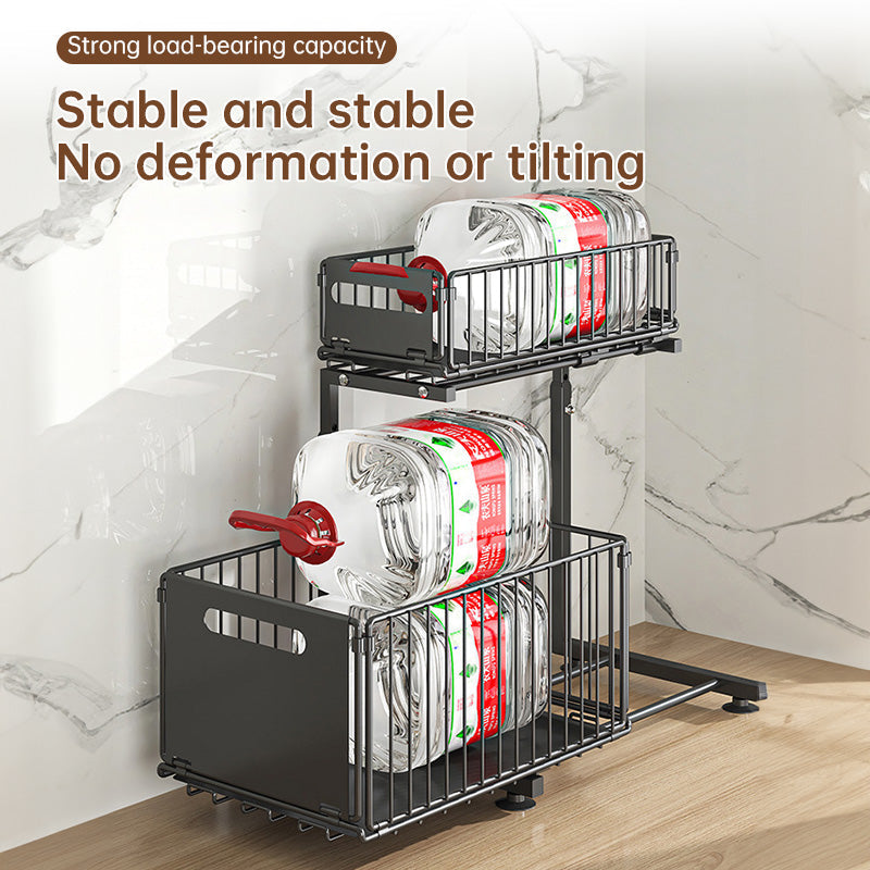2-tier pull-out cabinet organizer, adjustable kitchen basket, under-sink organizer, spice rack, drawer slide. eprolo