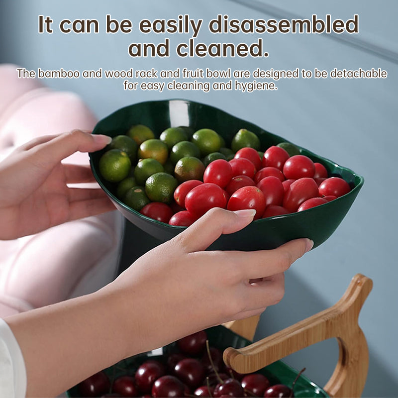 2-Tier Bamboo Fruit Stand for Kitchen, Space Saving Countertop Organizer with Ventilation to Keep Produce Fresh eprolo