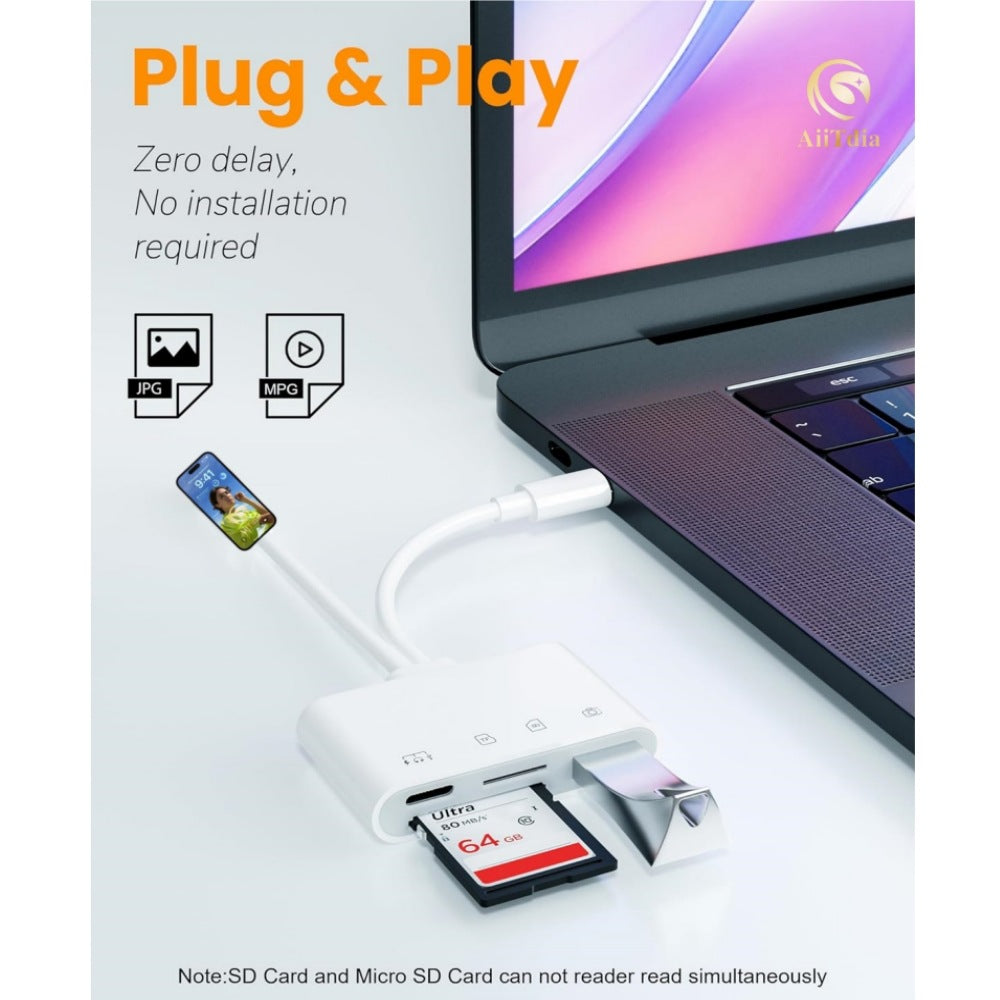 Dual line 4-in-1 mobile card reader suitable for Apple TypeC to TF/SD/USB/USB-C charging adapter eprolo