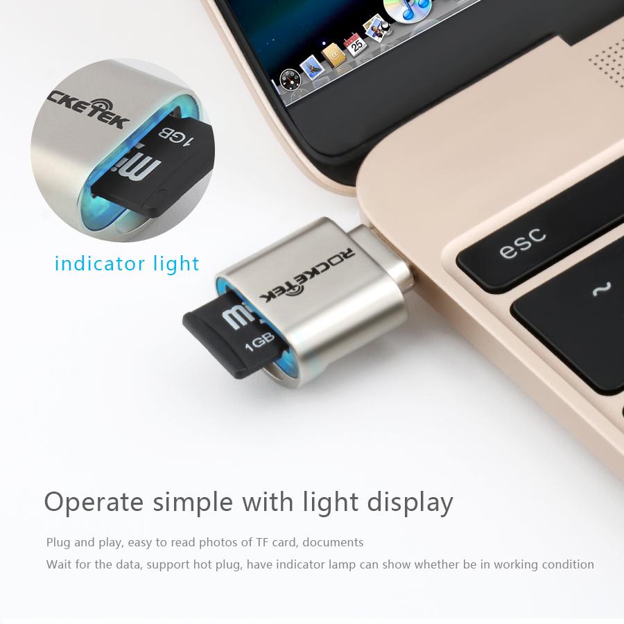 Rocketek typec high quality Aluminum super mini OTG USB 2.0 Type-C card reader Adapter type c TF/Micro SD for mac air/book imac