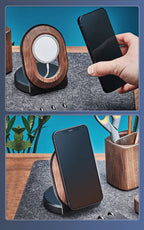 Wooden Desk Shelf Accessories Walnut Wireless Magnetic Charger Wireless Charging Stand For Magsafe