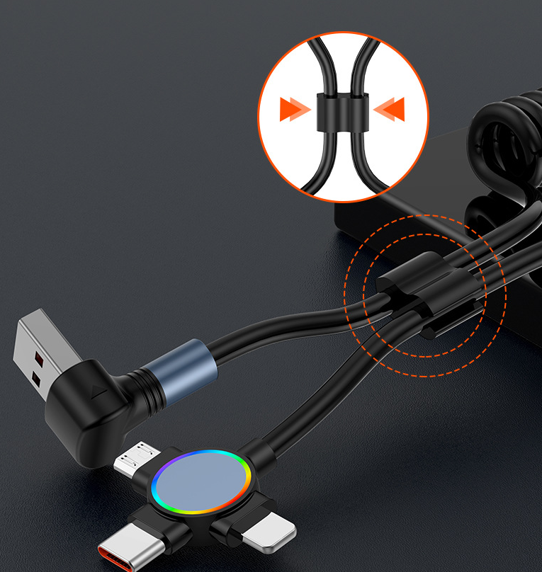 Three in one spring data cable suitable for Huawei Apple 15 Android Carplay streaming light car retractable fast charging cable eprolo