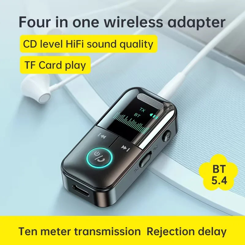 Bluetooth 5.4 Receiver Transmitter 3.5mm AUX Audio Receiver Support TF Card Wireless Audio Adapter With Mic LED Digital Display eprolo