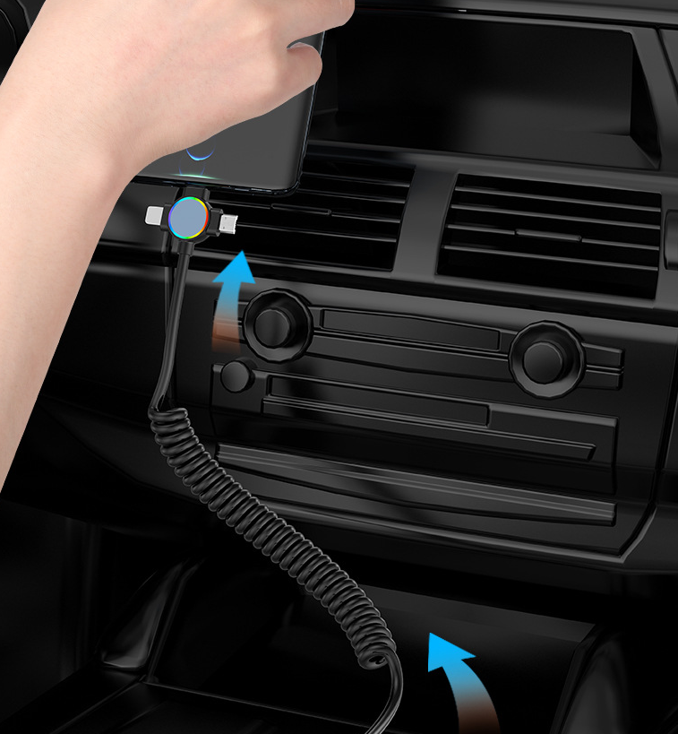 Three in one spring data cable suitable for Huawei Apple 15 Android Carplay streaming light car retractable fast charging cable eprolo
