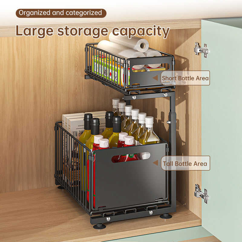 2-tier pull-out cabinet organizer, adjustable kitchen basket, under-sink organizer, spice rack, drawer slide. eprolo