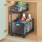 2-tier pull-out cabinet organizer, adjustable kitchen basket, under-sink organizer, spice rack, drawer slide. eprolo