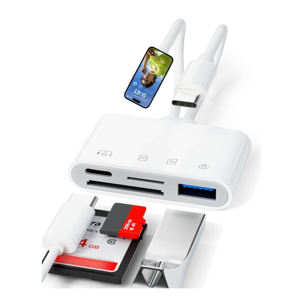Dual line 4-in-1 mobile card reader suitable for Apple TypeC to TF/SD/USB/USB-C charging adapter eprolo