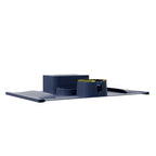 Dark blue multifunctional silicone sofa coaster with cup holder, featuring a minimalist solid color style for modern living spaces.