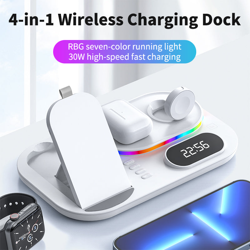 New Three-In-One Wireless Charger With Clock Fast Charging Rgb Atmosphere Light Multi-Function Wireless Charger For Mobile Phone