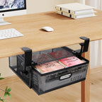 New punch-free under-desk drawer, hidden single-layer shelf, and metal lockable storage basket for office desks. eprolo