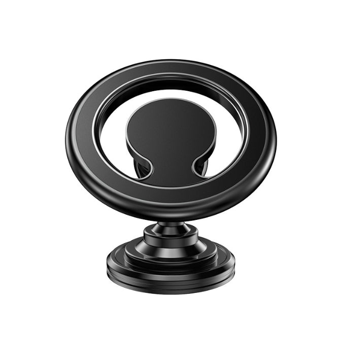 Apple 14/13 Magsafe magnetic holder with 360 degree rotation, black metal design for dashboard mounting in cars.