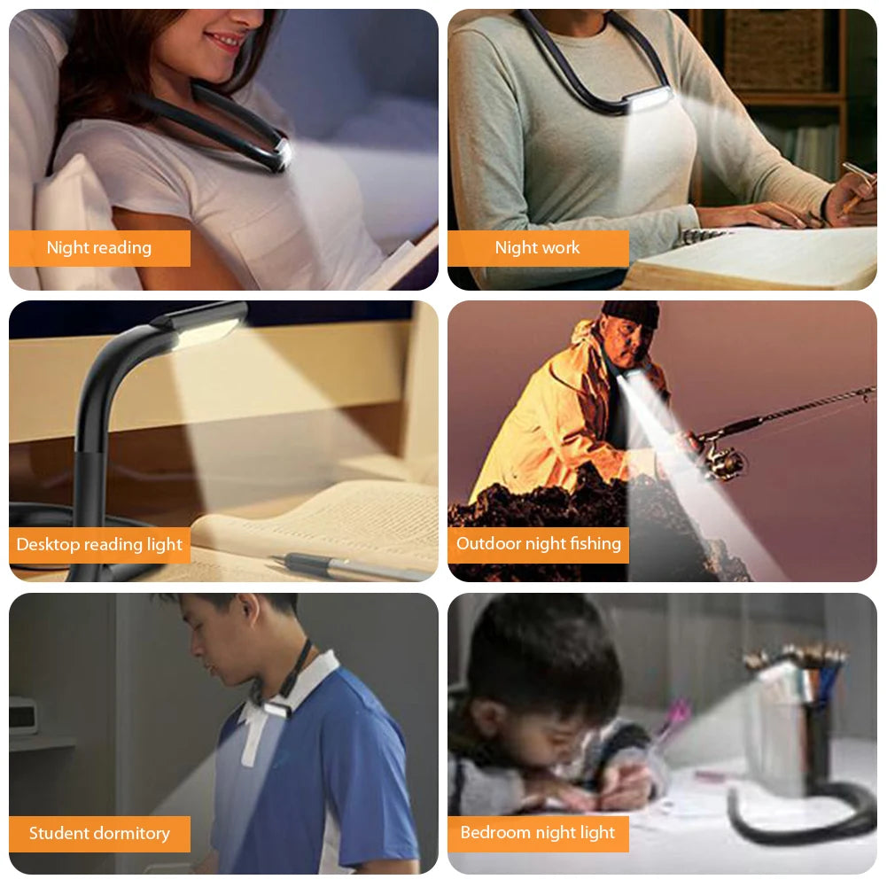Neck Reading Light Book Lights Reading in Bed Bendable Long Lasting Portable USB Rechargeable Novelty Flexible LED Book Lighting eprolo