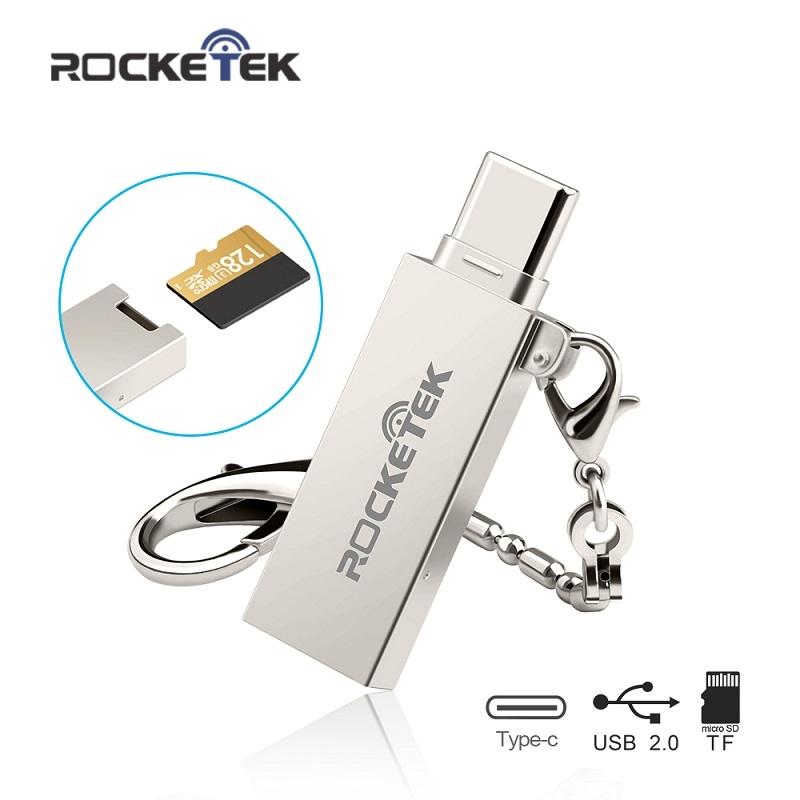 Rocketek typec high quality Aluminum super OTG USB 2.0 Type-C card reader Adapter type c TF/Micro SD for mac air/book imac