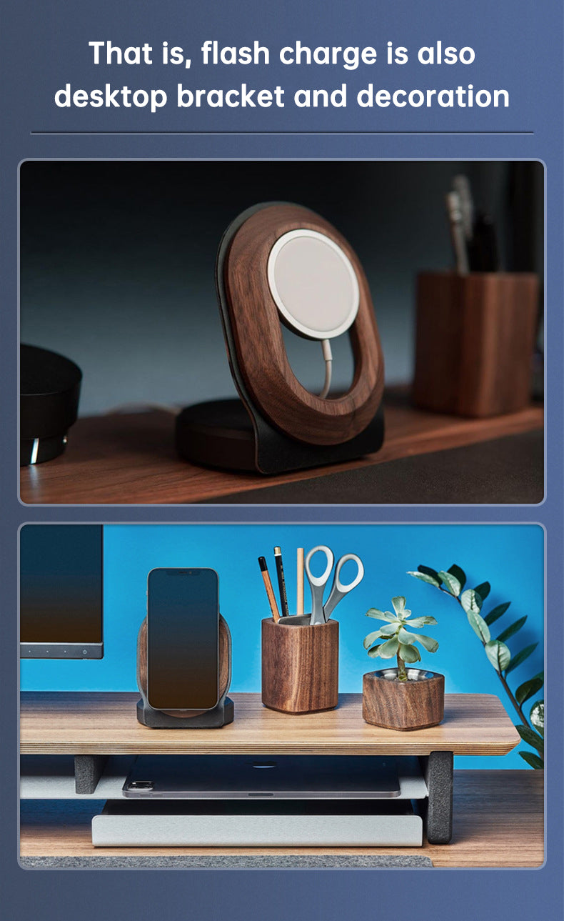 Wooden Desk Shelf Accessories Walnut Wireless Magnetic Charger Wireless Charging Stand For Magsafe
