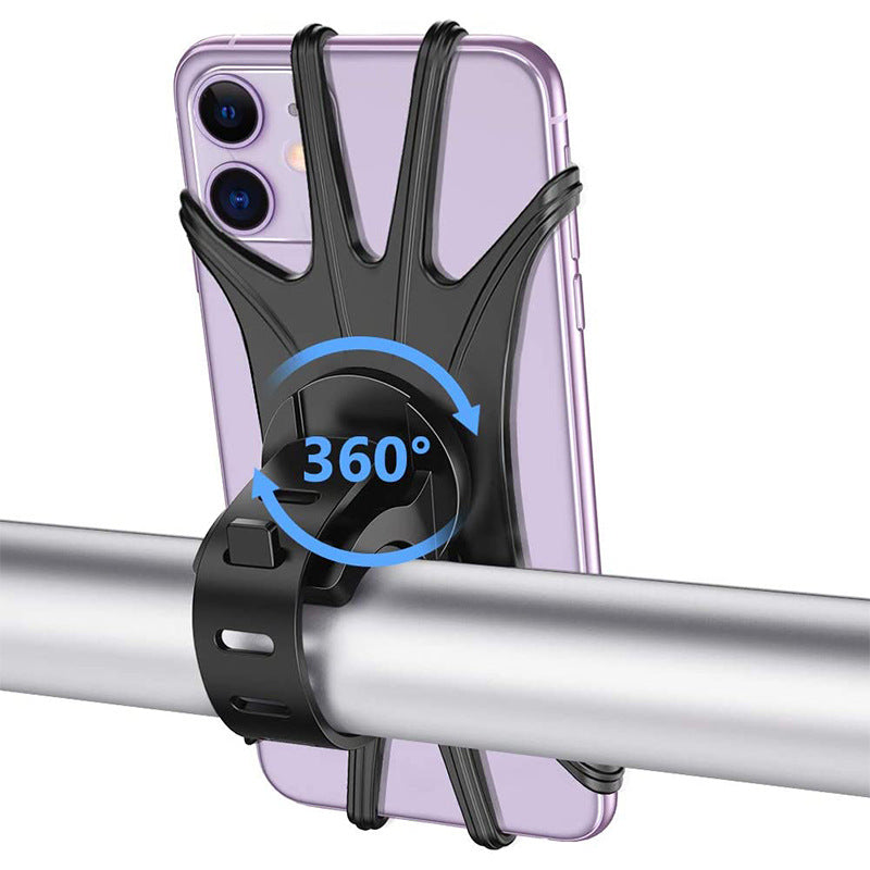 Driving Silicone Phone Holder Ultra Light 360 Degree Rotating Mountain Bike Phone Holder mounted on handlebar with smartphone secured.