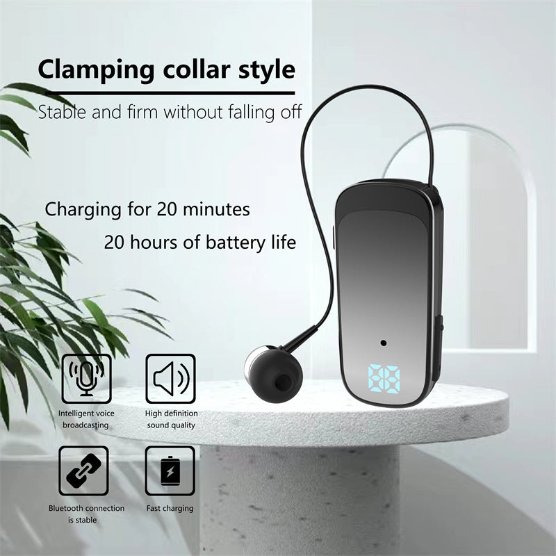 K65 Collar style Telescopic Cable Bluetooth Earphones In Ear Digital Display Long Range Business Single Ear Earphones 5.2 eprolo