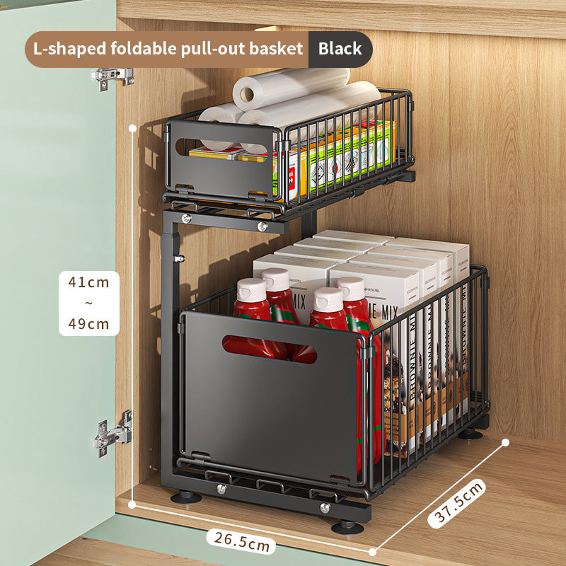 2-tier pull-out cabinet organizer, adjustable kitchen basket, under-sink organizer, spice rack, drawer slide. eprolo