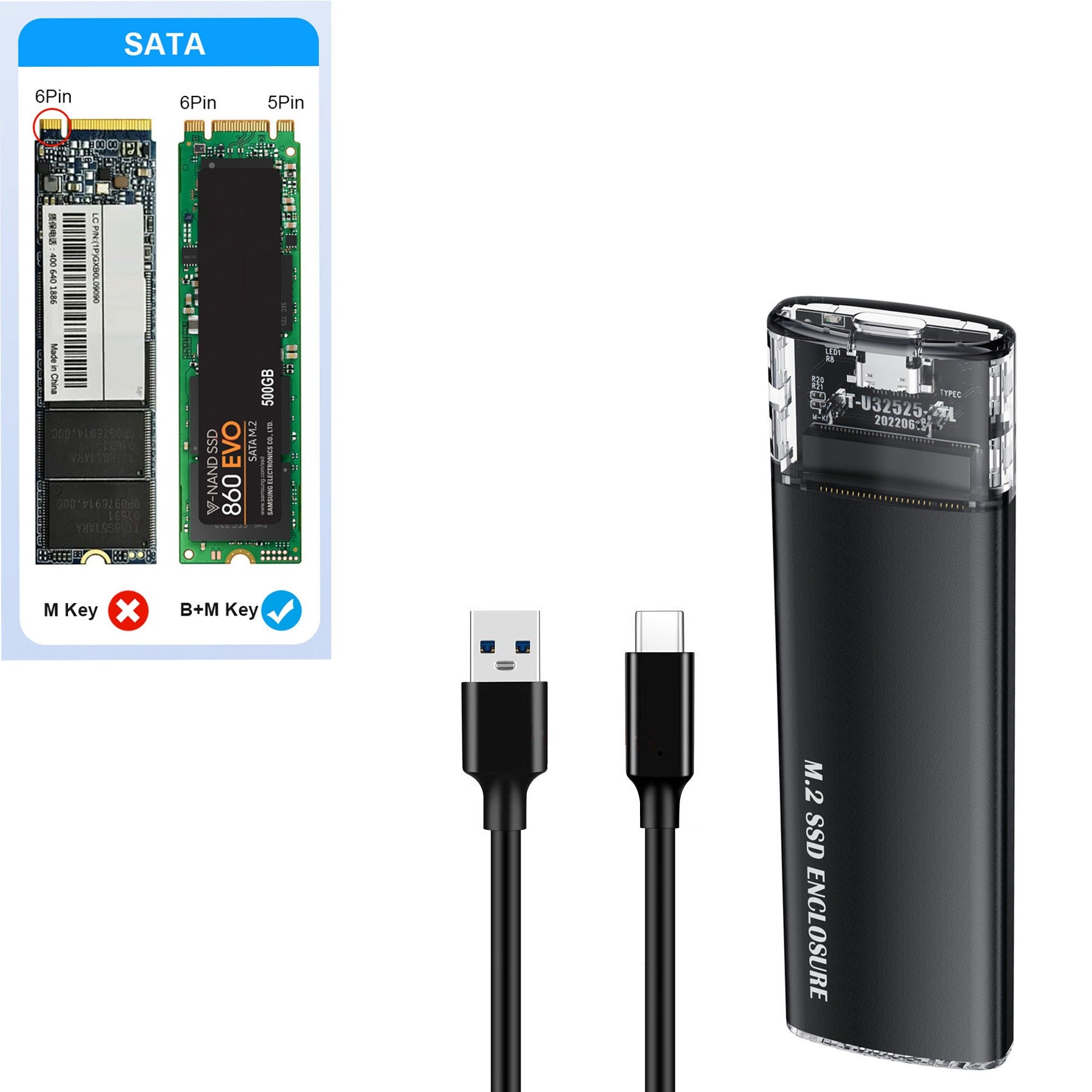 Tool free portable hard drive case transparent NVMe 10Gb M2 solid-state drive case type-C3.1 eprolo