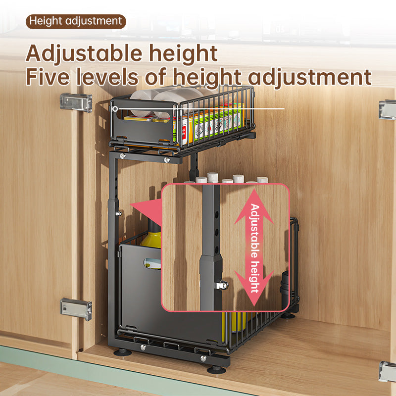 2-tier pull-out cabinet organizer, adjustable kitchen basket, under-sink organizer, spice rack, drawer slide. eprolo