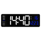 13/16 Inches Large LED Digital Wall Clock ,Wall Mounted Remote Control Temperature Date Week Display Timer Dual Alarm Clock