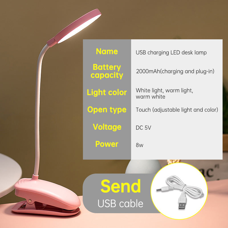 Table Lamp Eye Protection Desk Rechargeable Plug-In Dual Purpose Clamp Table Lamp Dormitory Bedroom Learning LED Bedside eprolo