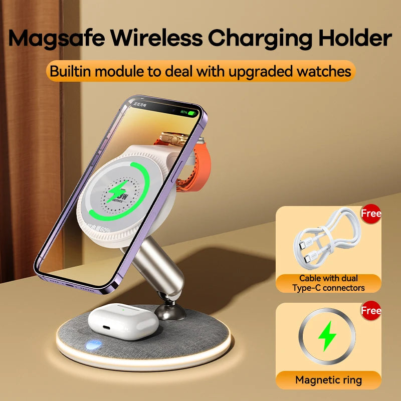 Remax 3 in 1 Magnetic Wireless 15W Charger Stand For iPhone 14 13 12 Pro Airpods Phone Fast Charge Dock Station For Apple Watch