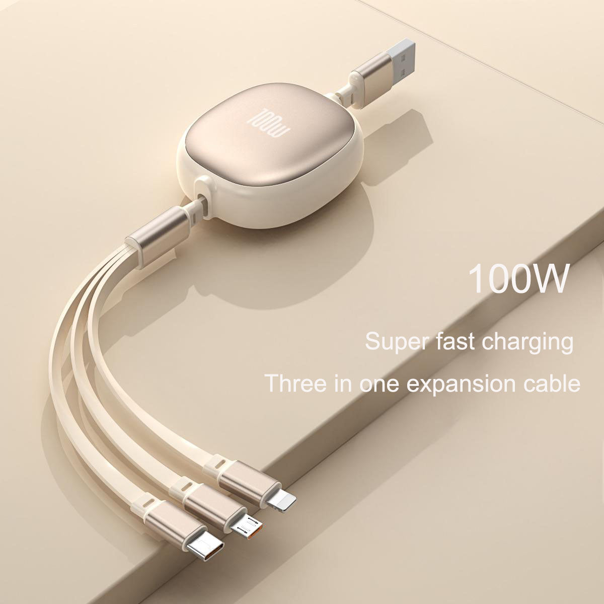 Aluminum alloy three in one telescopic data cable, super fast charging 100W portable one to three charging cable eprolo