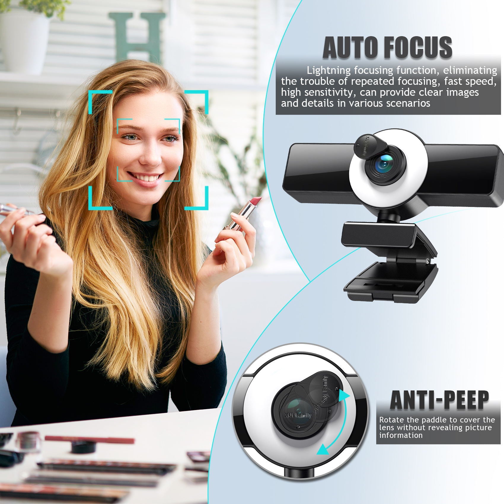 4k beauty autofocus 1080p computer camera high-definition audio USB live streaming webcam2k fill light eprolo