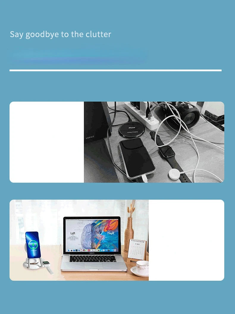 3 IN 1 Desk Magnet Stand 15W Fast Wireless Charger For Apple Watch iPhone 14 13 12 11 Pro Max 13 12 Mini Samsung S23 S22 Qi Base