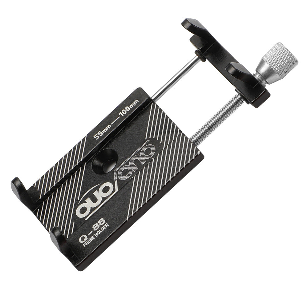 Black CNC aluminum alloy mobile phone holder with adjustable clamp for bicycle and electric vehicle handlebars, model Q-88.