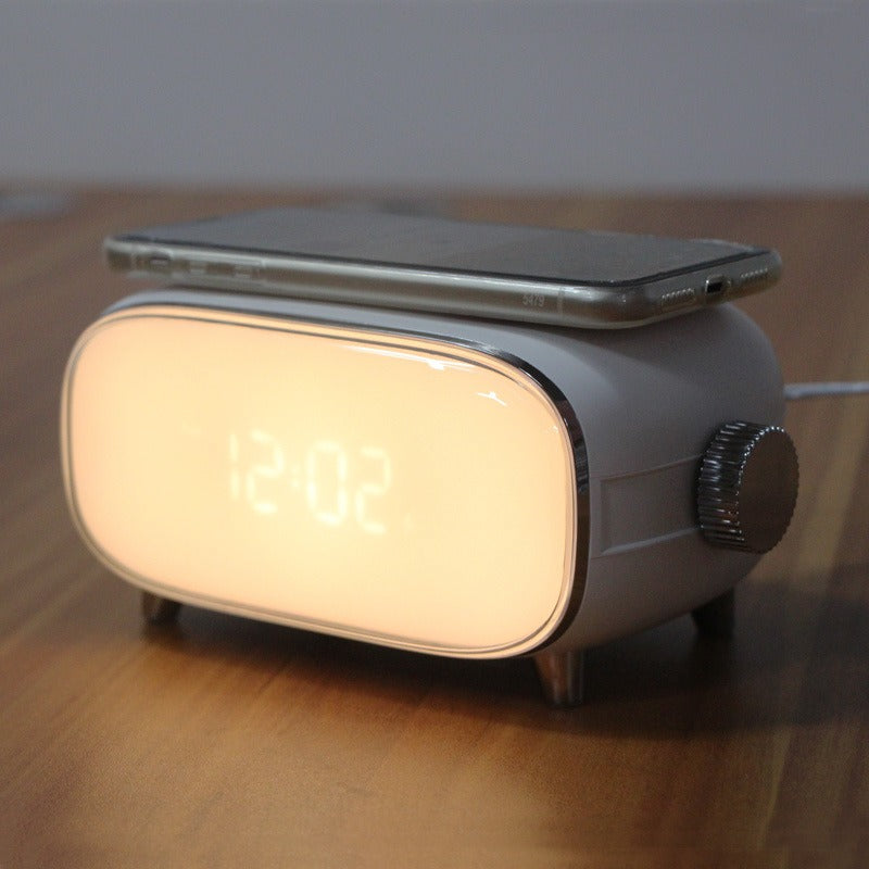 Creative wake-up alarm clock with QI wireless charging stylish atmosphere light clock sunset sleep night light table lamp eprolo