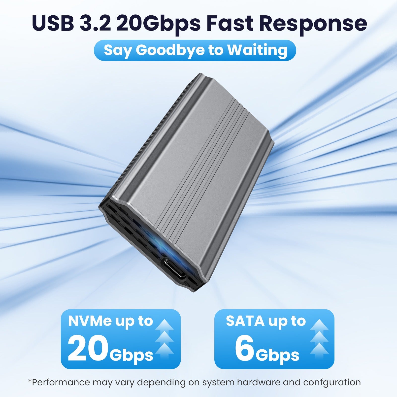 Tool free solid-state USB 3.1 hard drive enclosure 20GB dual protocol NVMe/NGFF portable hard drive enclosure Type-C