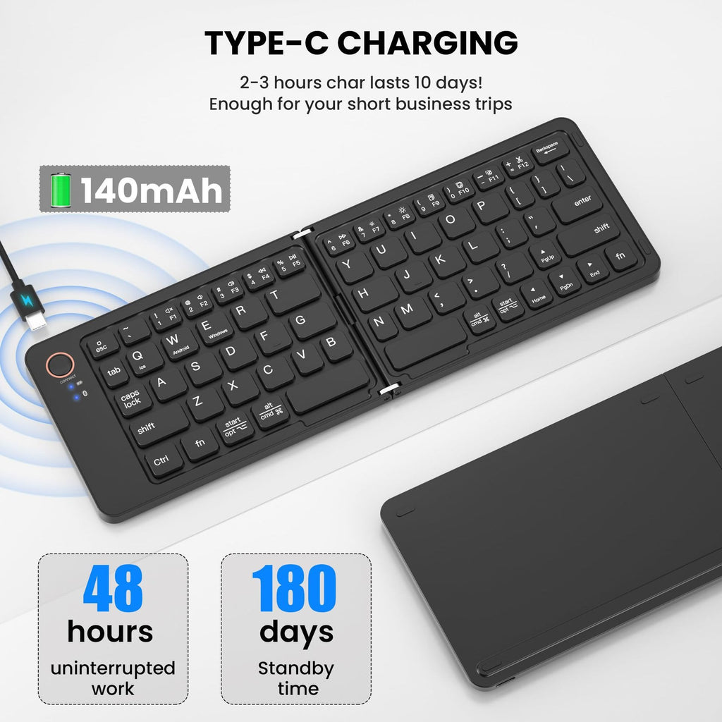 Ultra slim folding portable charging dual-mode Bluetooth keyboard with one click connection eprolo