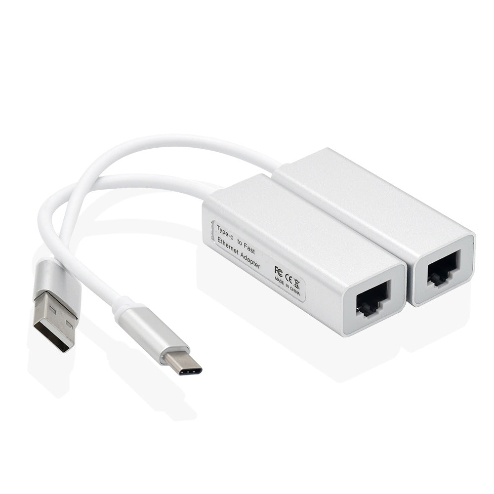 Aluminum alloy 2.0USB 100Mbps Ethernet card with no drive and cable Type-C to RJ45 Ethernet interface converter