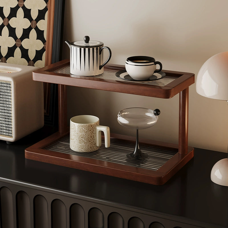 2-Tier Bamboo Spice & Cosmetic Organizer with Acrylic Base, Countertop Storage for Small Spaces eprolo