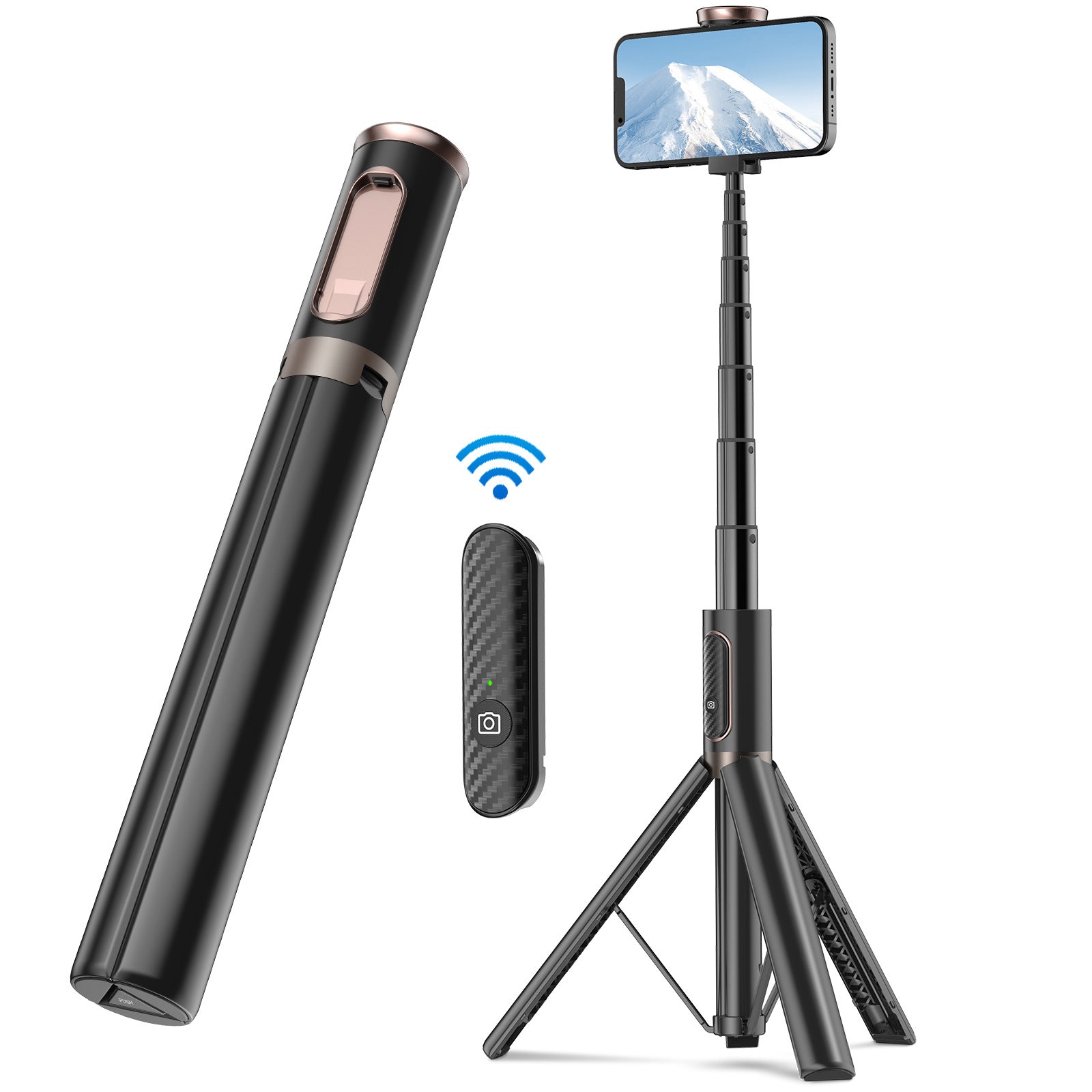 New 150cm Long Selfie Stick Tripod Carbon Fiber Plastic Detachable Remote Control AB202 Max Phone Compatibility Rotatable eprolo