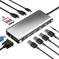 Type-C to Dual HDMI VGA Same Screen Dock 12 in 1 Notebook MacBook Converter USB HUB eprolo
