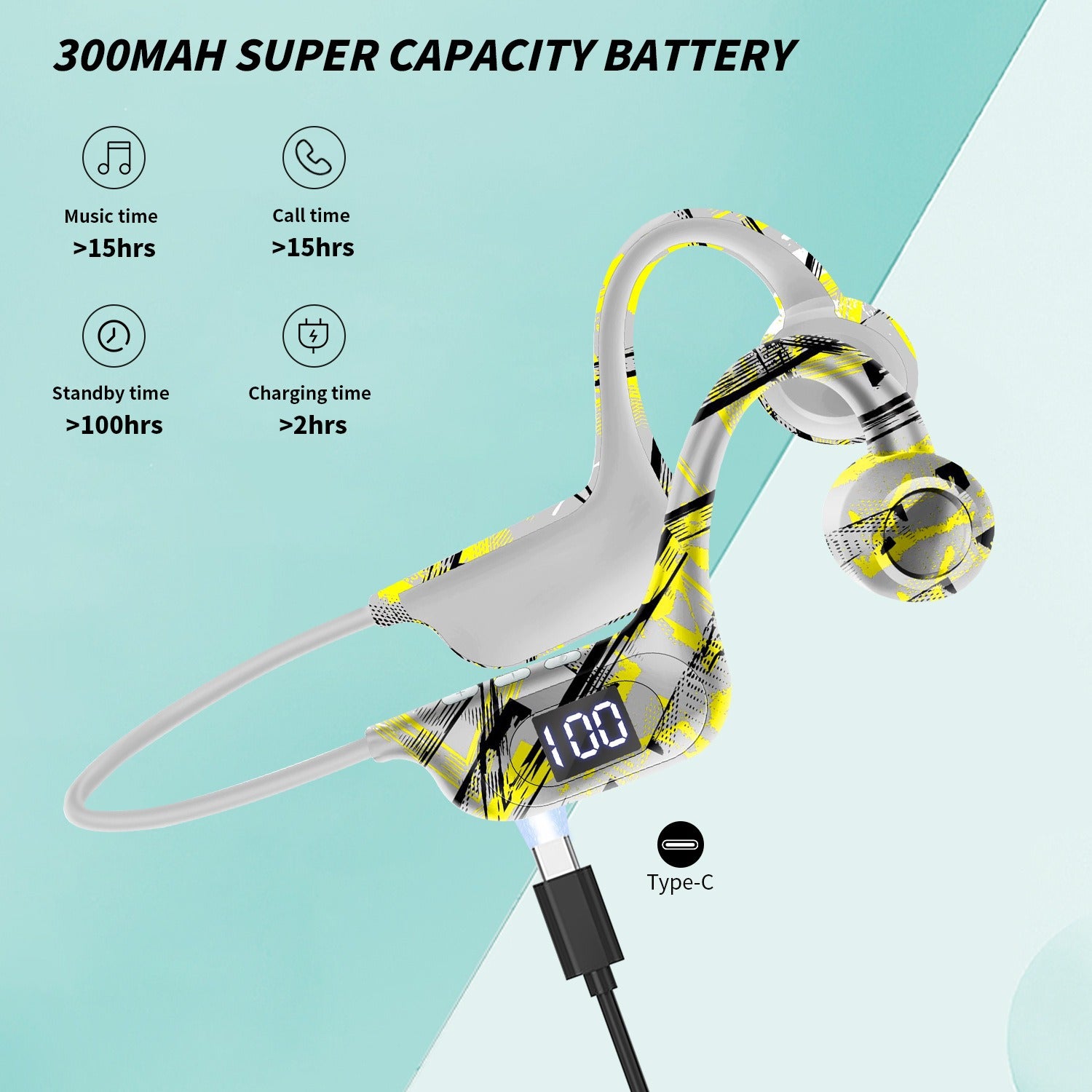 AKZ-G9 Graffiti Bone Conduction Wireless Bluetooth Earphones Insert Card Digital Display Hanging Ear Wireless Earphones eprolo