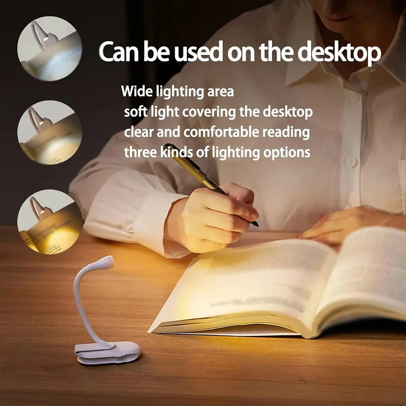 Book Light Reading Lights for Books in Bed Led Book Night Lamp Rechargeable 3 Color Stepless Brightness Clip on Reading Lamp eprolo
