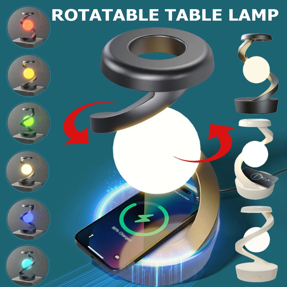 Floating and Spinning in Air with LED Moon Lamp RGB Floating Moon Table Lamp with Wireless Phone Charger for Office Bedroom Home eprolo