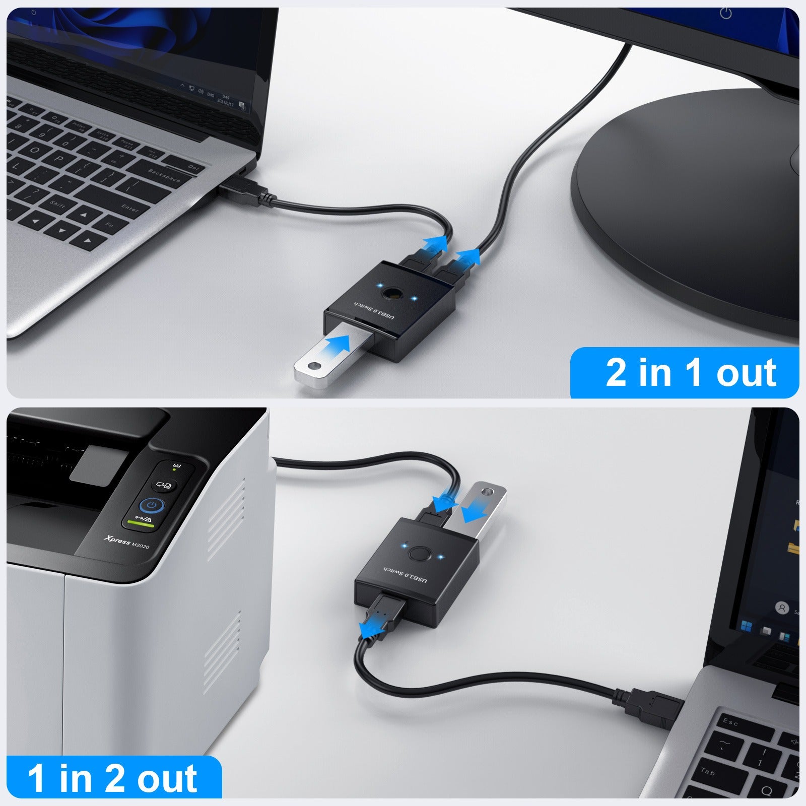 USB 3.0 HUB printer computer sharer 1 in 2 out/2 in 1 out USB 3.0 splitter