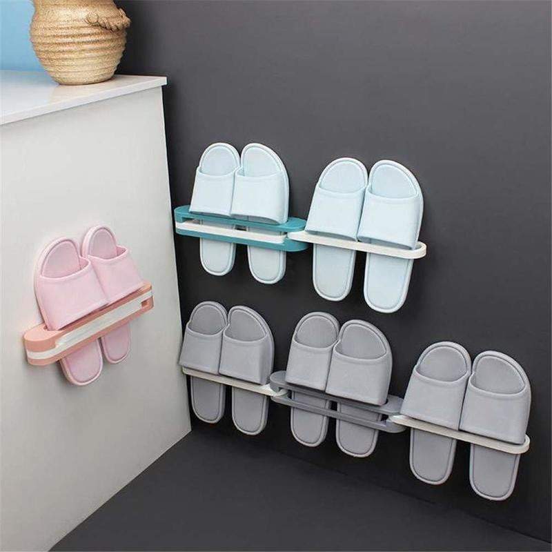 Bathroom Slippers Rack Wall Mounted Shoe Organizer Rack Folding Shoe Hanger Self Adhesive Storage Holder for Bedroom Shower Room eprolo