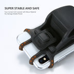 Close-up of shockproof silicone phone holder with full corner protection, ensuring stable and safe mount for mobile phones on bicycles.