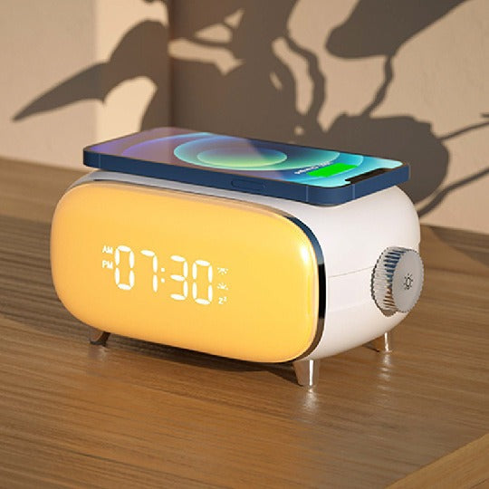 Creative wake-up alarm clock with QI wireless charging stylish atmosphere light clock sunset sleep night light table lamp eprolo