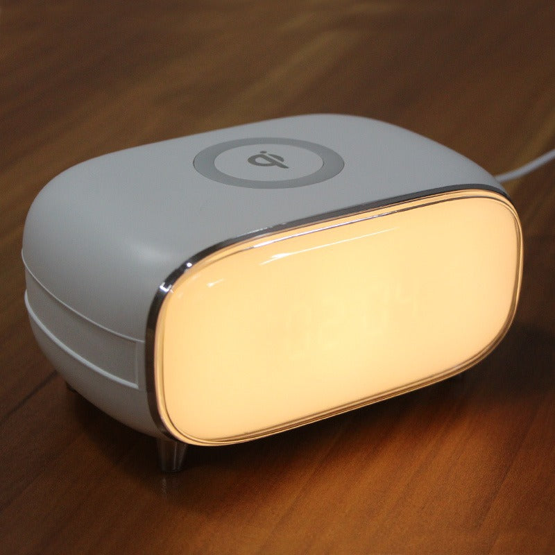 Creative wake-up alarm clock with QI wireless charging stylish atmosphere light clock sunset sleep night light table lamp eprolo