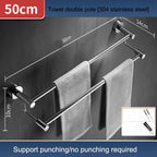 304 stainless steel towel rack, non perforated, bathroom towel double pole hanging rack, household towel rack eprolo
