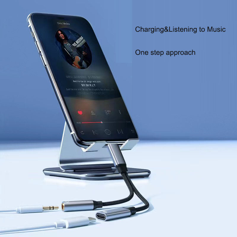 Typec headphone adapter 2-in-1 wired audio charging converter with round hole Typec one/two adapter