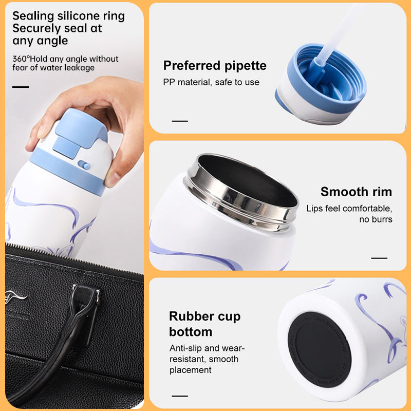 Fashionable Stainless Steel Insulated Bottle with Cartoon Patterns, Large-Capacity Jump Cup, Ideal for Outdoor Sports. eprolo