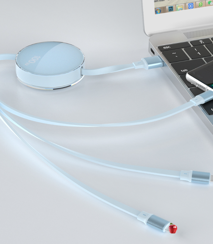 100W three in one telescopic data cable one to three charging cable eprolo